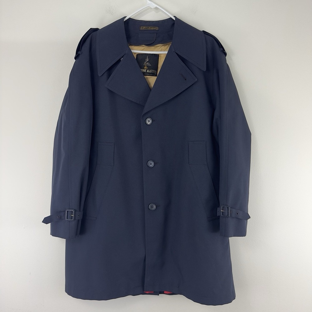 Harbor Master‎ Men's Navy Trench Coat Size 42R Texpop Lined Overcoat Classic